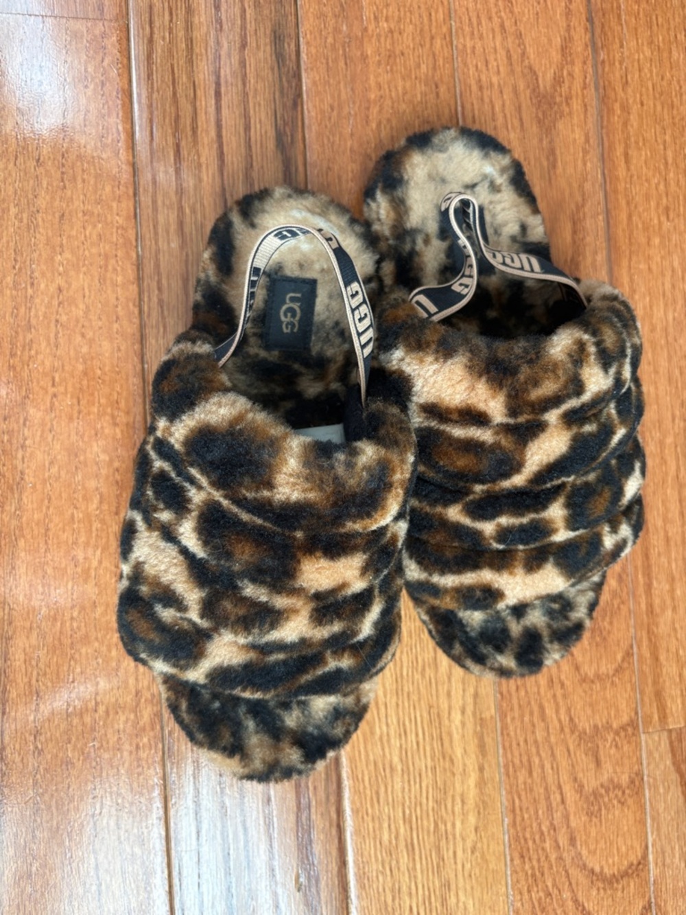 UGG Leopard Print Fluff Slide Slippers - Black/Brown/Cream